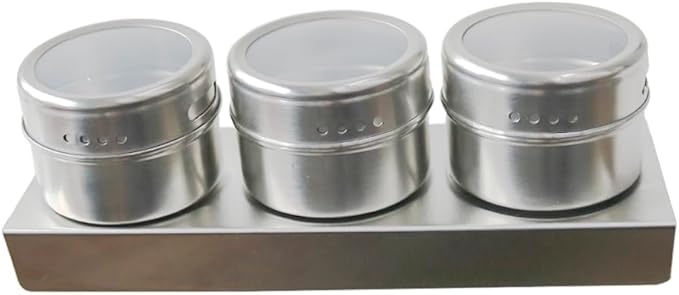 Porta Condimentos e Temperos Inox 3 Potes com Base Magnética