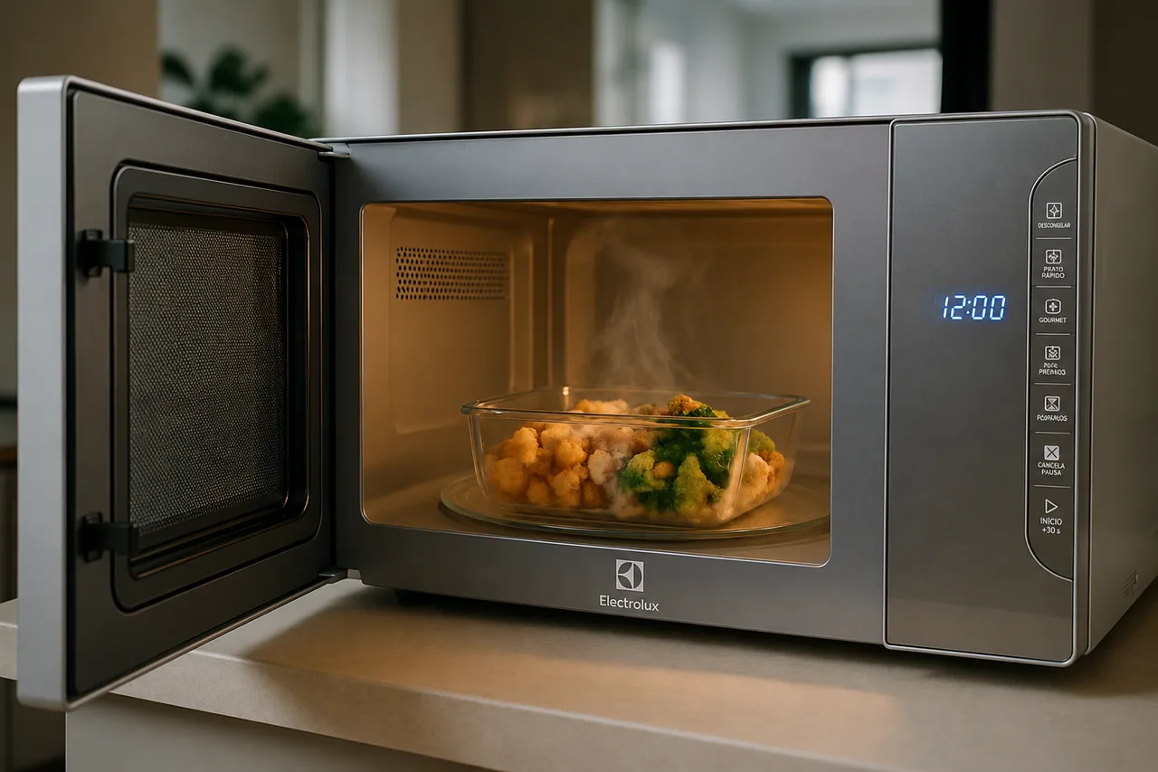 Microondas Electrolux MI41S em uso na cozinha de apartamento