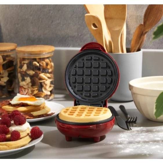 Mini máquina de waffles elétrica portátil vermelha